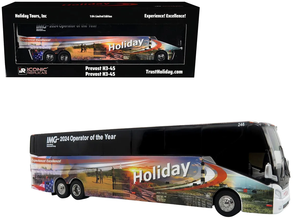 Iconic Replicas Iconic Replicas Prevost H3-45 Holiday Tours 2024 IMG 1/64 Diecast — product photo
