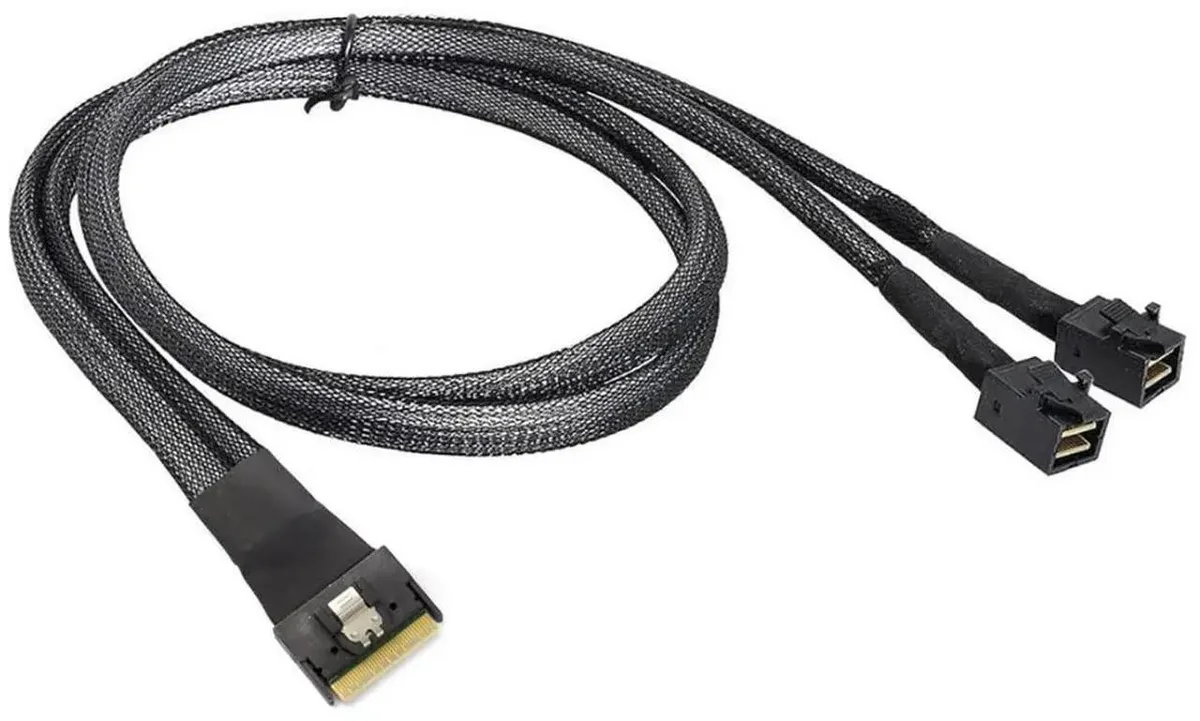 SMUGDESK SMUGDESK Mini SlimSAS SFF8654 8i Gen 4.0 to Dual SAS HD SFF8643 Cable 1M — product photo