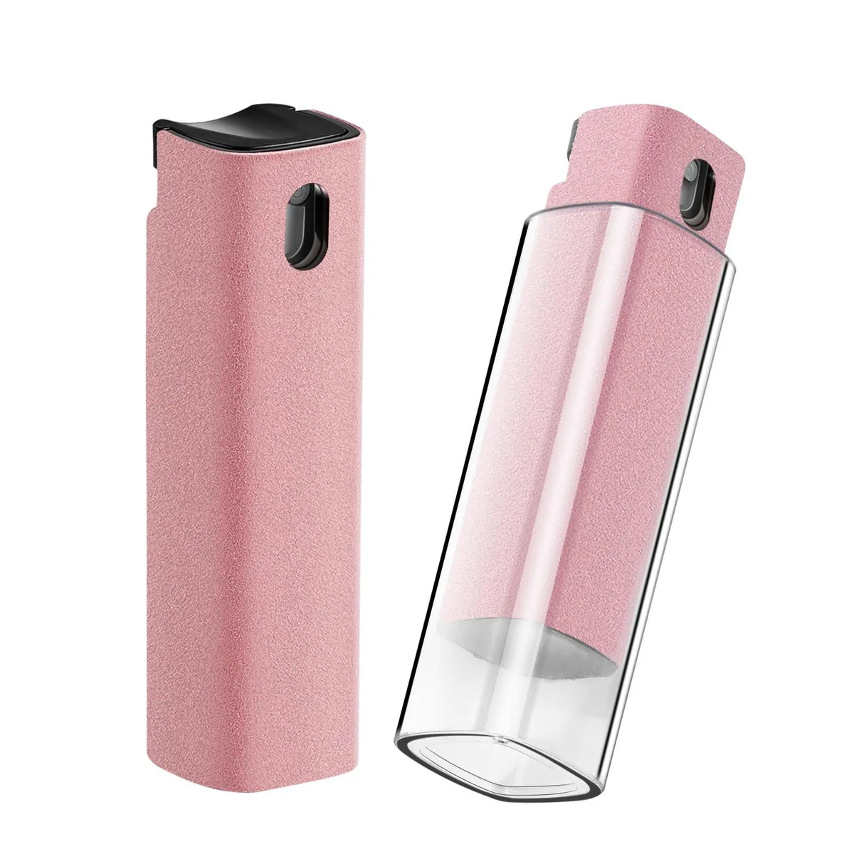 Pink all-in-one screen cleaner spray and wipe with transparent protective shell
