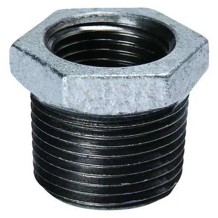 Galvanized hex bushing, malleable iron, male to female threads