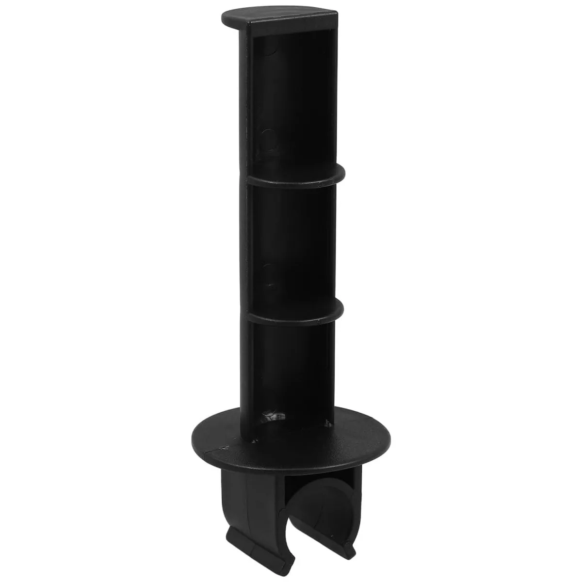 White plastic toilet paper holder with curved mounting arm for bedside commode bar