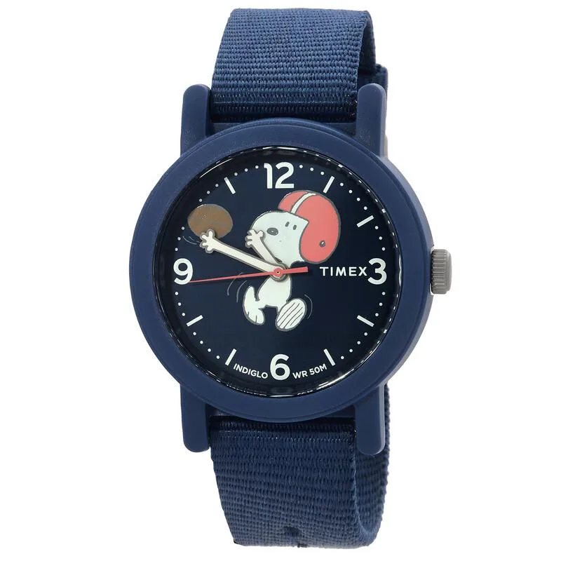 Blue resin watch with blue nylon strap and white dial markings