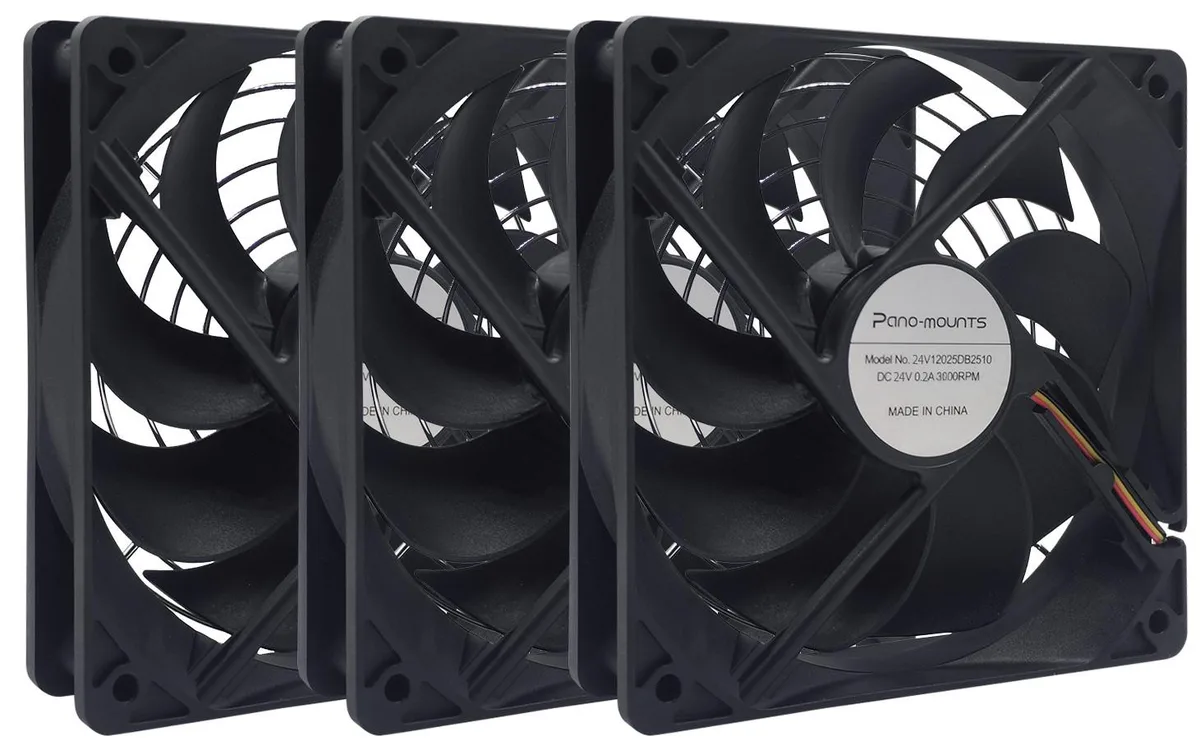 PANO-MOUNTS PANO-MOUNTS 3-Pack 120mm 24V 3000RPM Case Fan 3-Pin Dual Ball Bearing 101CFM — product photo