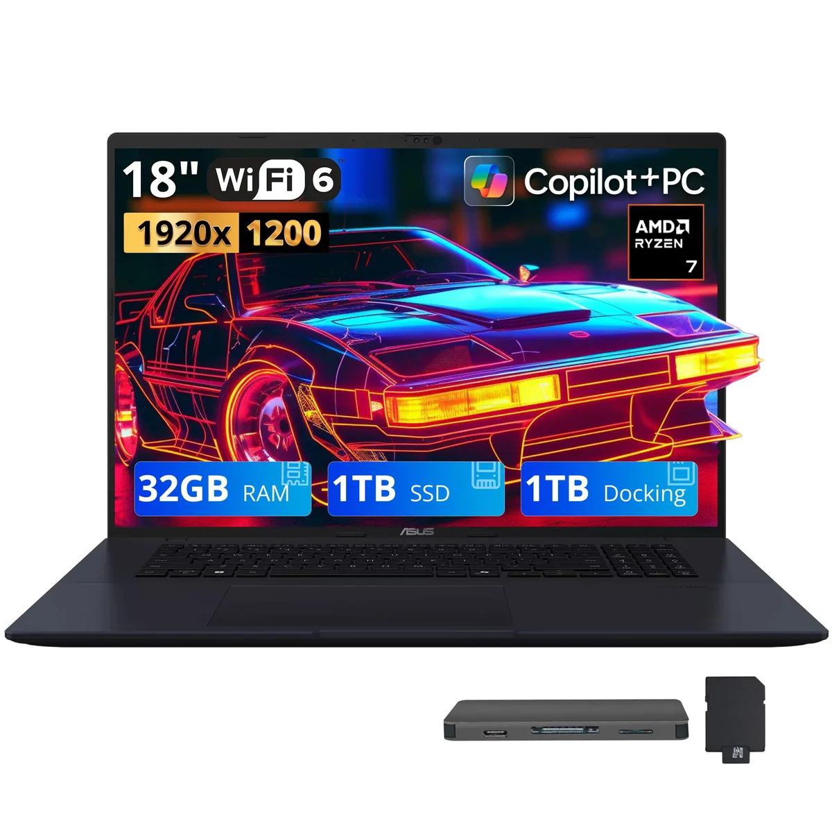 ASUS ASUS Vivobook 18 18" WUXGA 144Hz Business Laptop AMD Ryzen 7 260 32GB DDR5 2TB Storage Blue — product photo