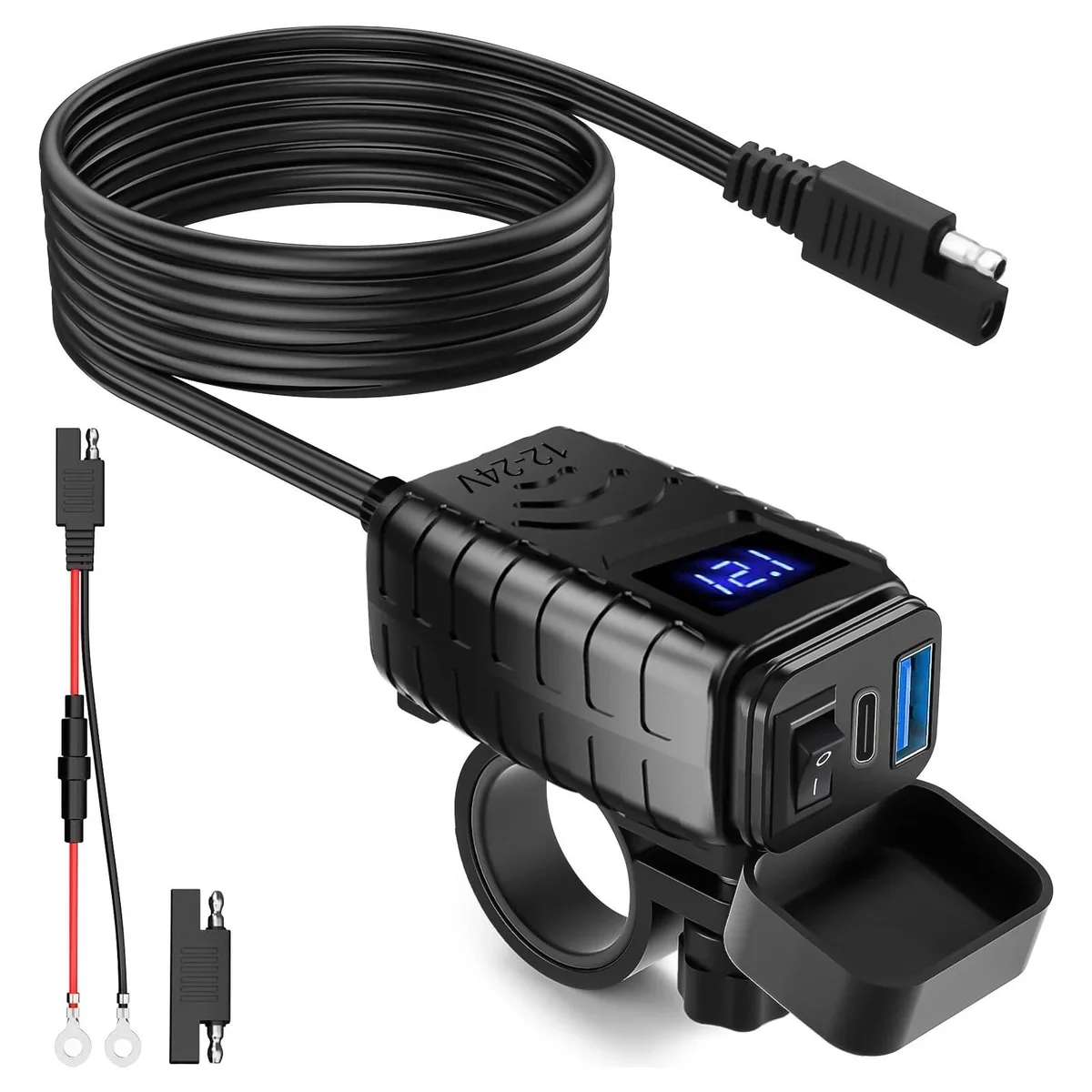 RAYBESTOS UNBRANDED RAYBESTOS UNBRANDED QC 3.0 Motorcycle Dual USB Charger Adapter LED Waterproof car electronics accessory — product photo