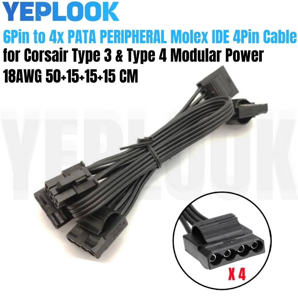 YEPLOOK YEPLOOK 6Pin to 4 Molex IDE 4Pin PATA Fan Cable for Corsair RM1000x RM850x RM750x RM650x RM550x Type 4 — product photo