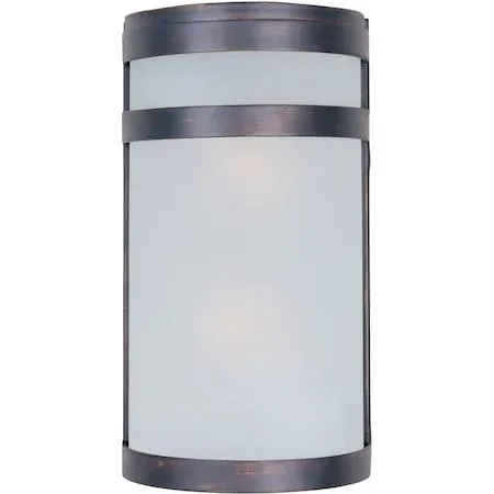 Oil-rubbed bronze outdoor wall sconce with two lights, 6.5 inch wide