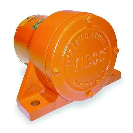 Compact rectangular electric vibrator with smooth grey enclosure and mounting base