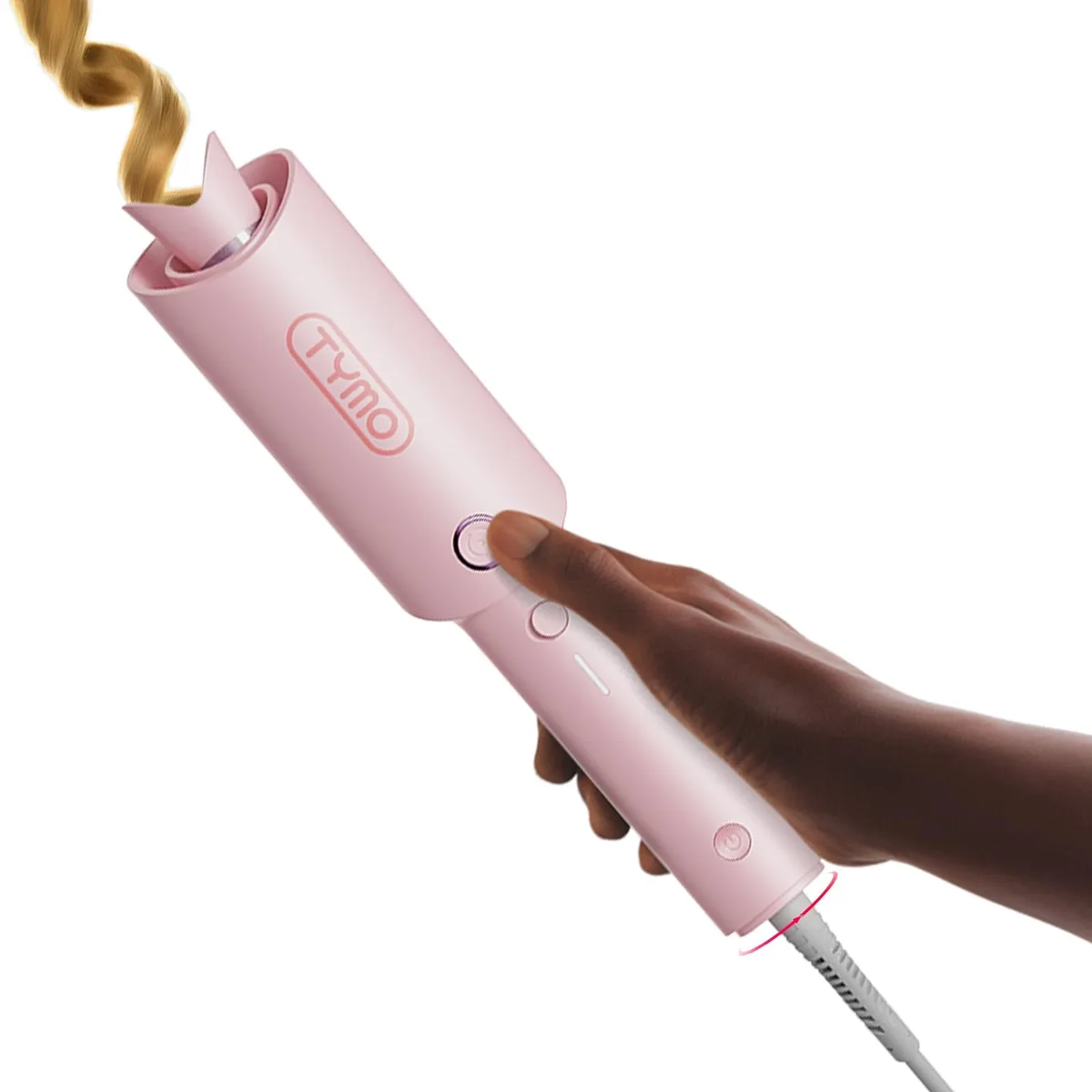 Pink automatic rotating curling iron with 1 inch ceramic barrel