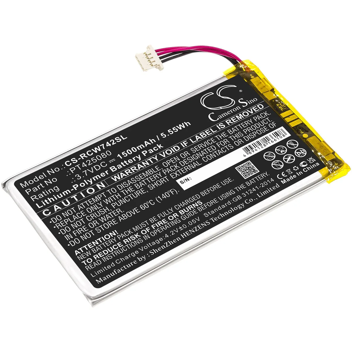 Cameron &amp; Co Cameron &amp; Co DS-CS-RCW742SL 3.7V 1500mAh Li-Polymer Battery Black — product photo