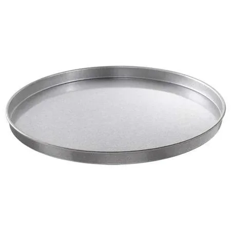 Silver 16 inch round aluminized steel cake pan with glazed finish and closed bead rim