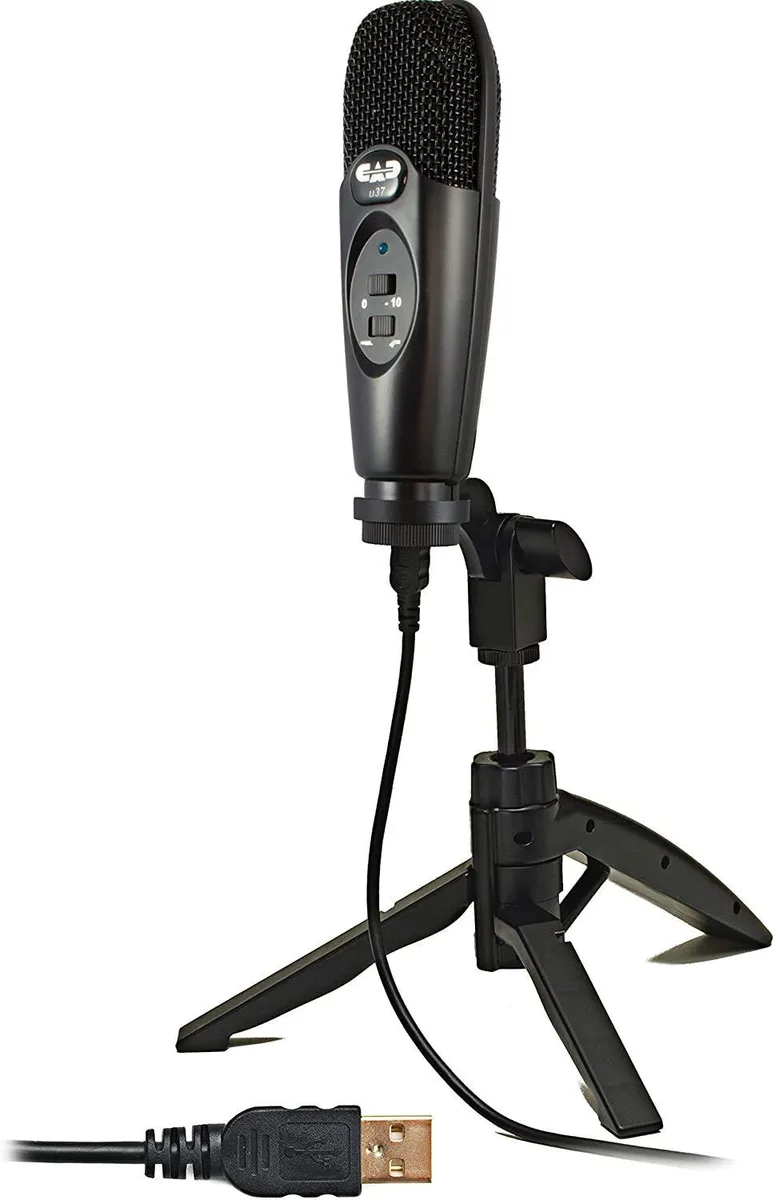 CAD Audio U37 USB condenser microphone, side-address cardioid capsule on tabletop stand, matte dark finish