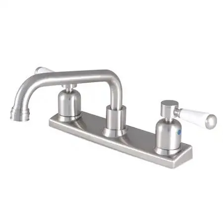 Brushed nickel 8-inch centerset kitchen faucet with porcelain lever handles