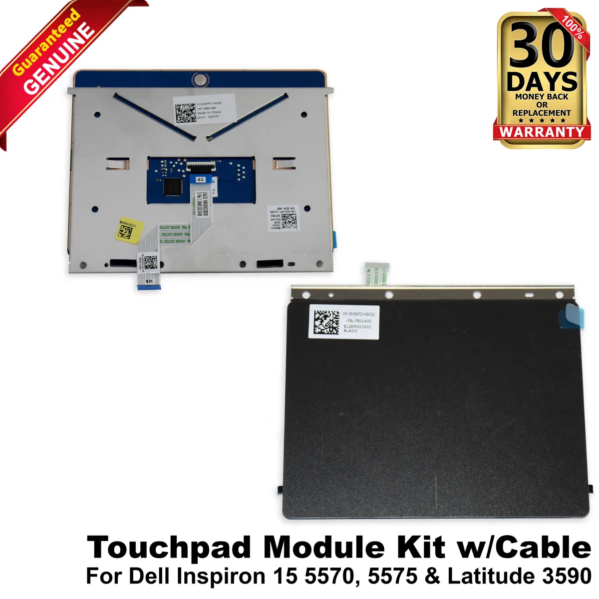 Black rectangular touchpad module with attached ribbon cable