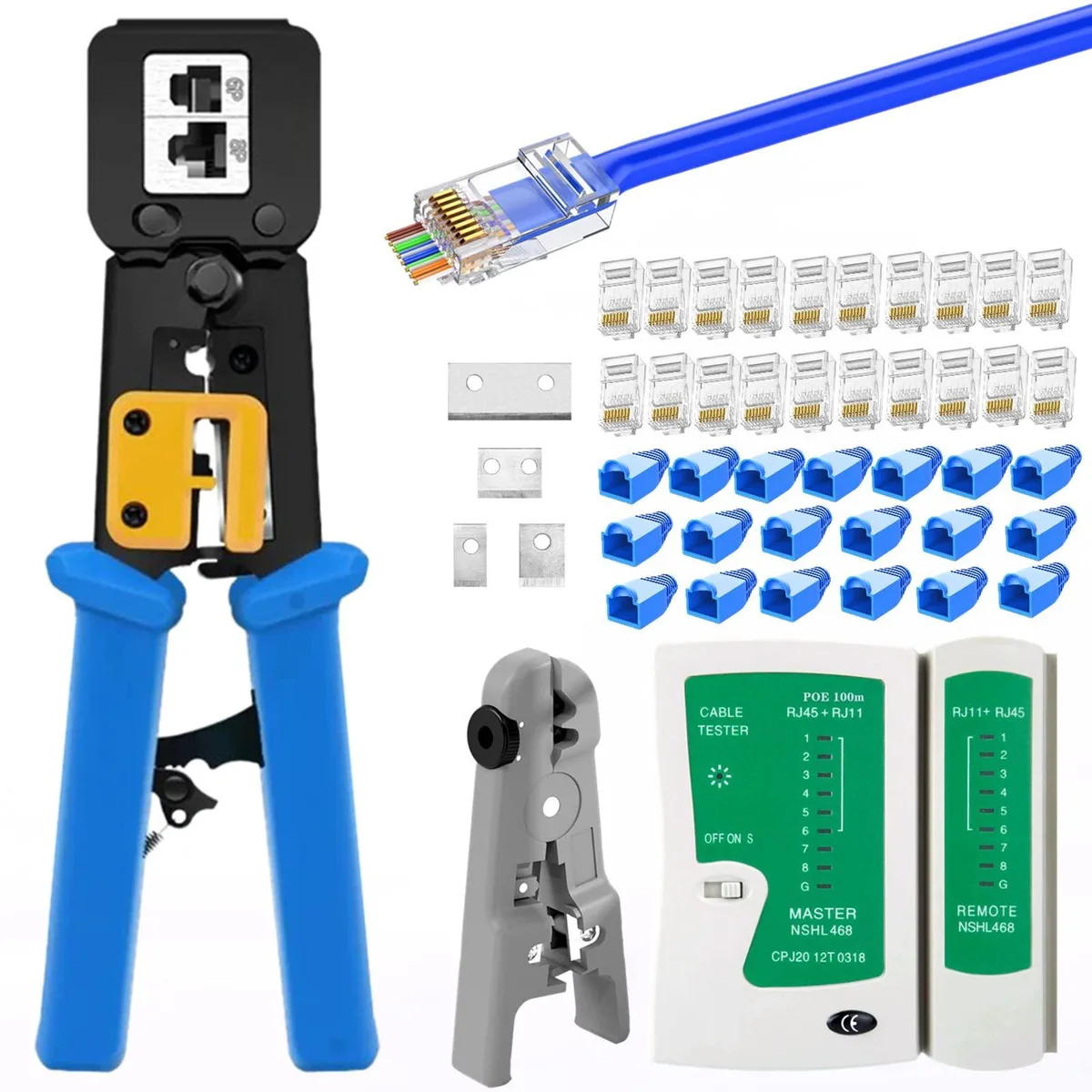 KEHIPI KEHIPI Cat5 RJ45 Pass Through Crimp Tool Kit 20PCS Connectors 1.1mm — product photo
