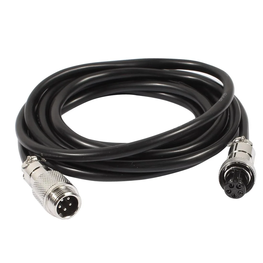 Black GX12 5-pin aviation connector cable, 2m length, metal and PVC construction, 89g weight