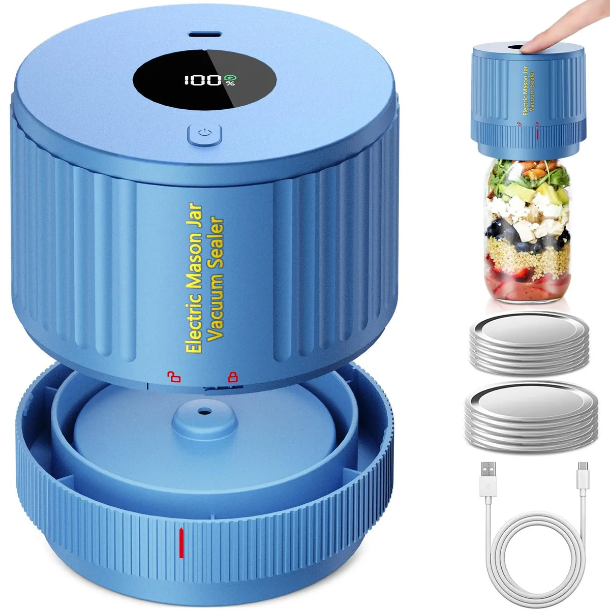  FoodSaver LOVE MOMENT Electric Mason Jar Vacuum Sealer Kit Blue — product photo