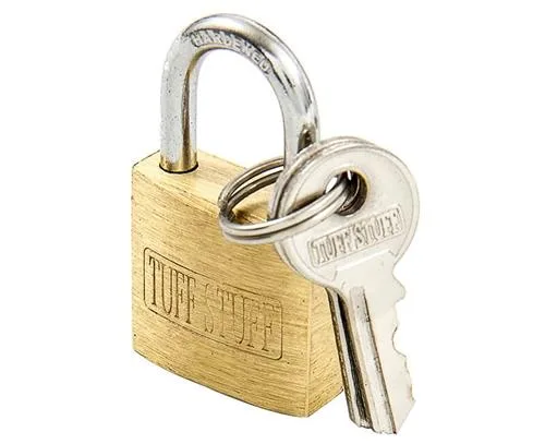 Solid brass padlock in bright brass finish