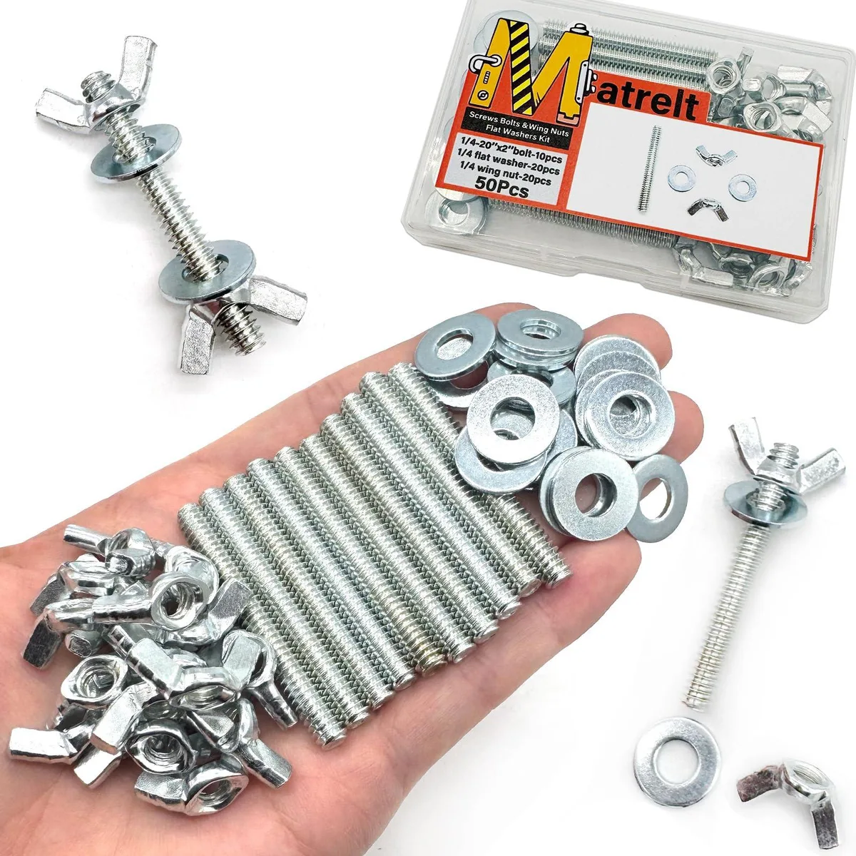  Matrelt 1/4"-20 Wing Nut Bolt Washer Kit 10 Sets 50 Pcs — product photo