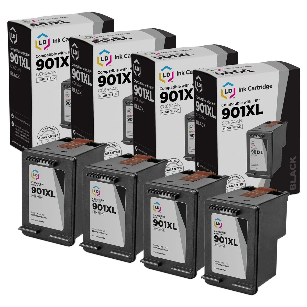 LD Products LD Products HP 901XL CC654AN Black Ink Cartridge 4-Pack 700 Pages — product photo