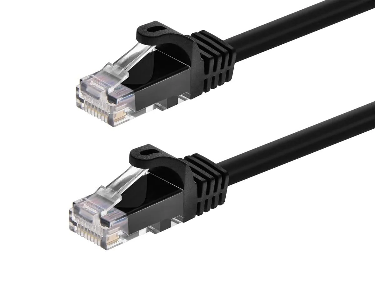 Black Cat6 Ethernet patch cable 100 ft with thin flexboot RJ45 connectors