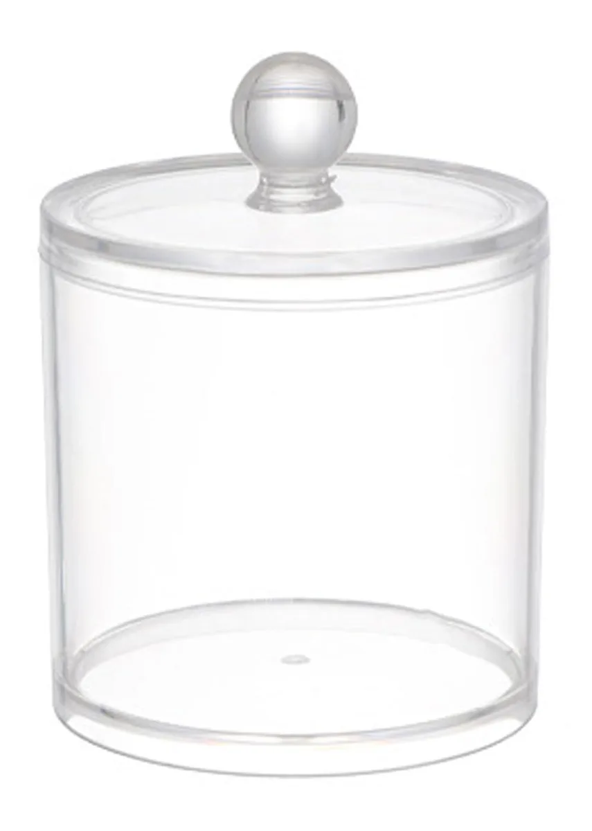 Clear acrylic apothecary jar with smooth finish and label, 4.21 by 3.35 inches