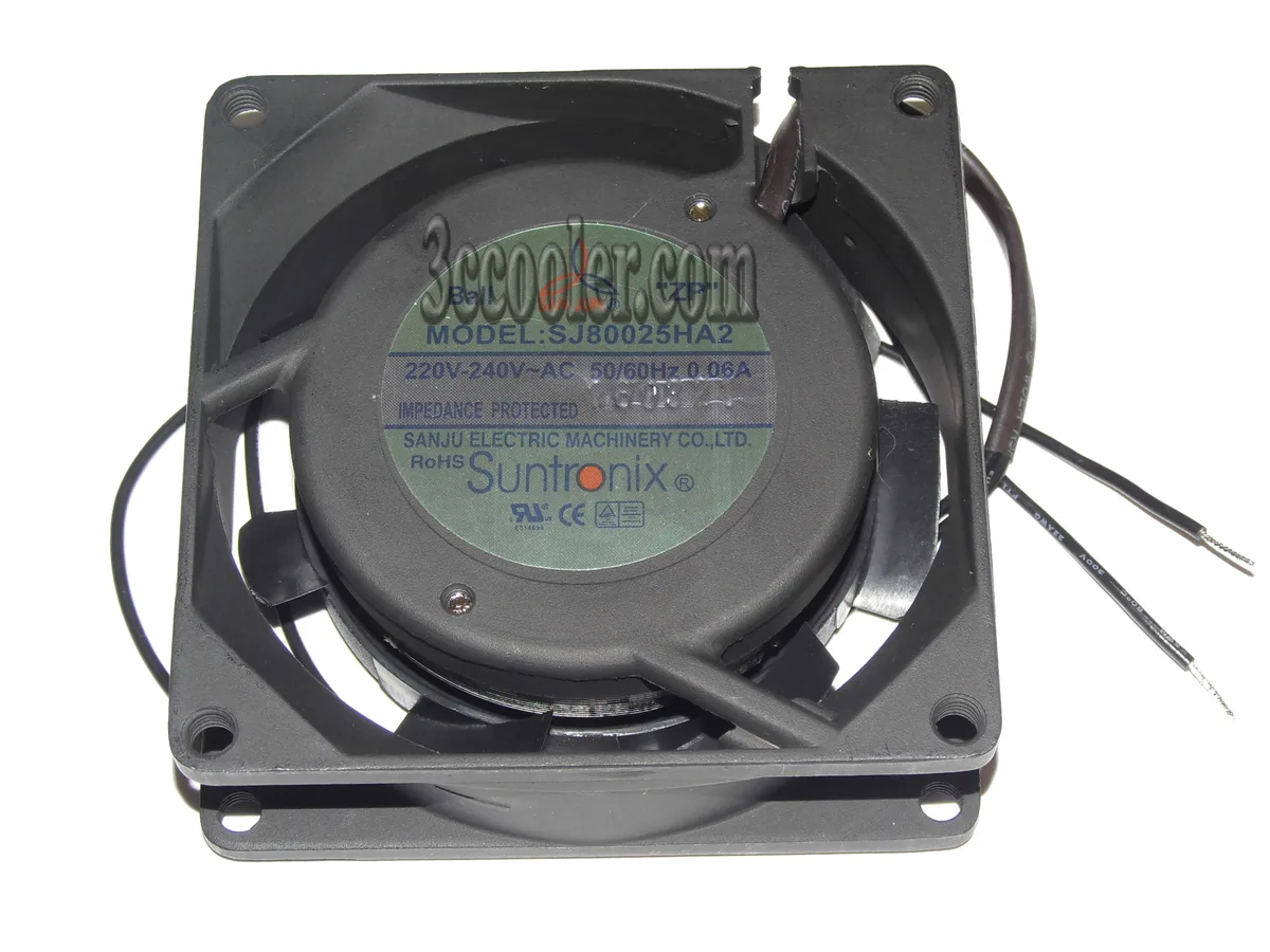 Zyvpee Zyvpee SJ8025HA2 80×25mm AC case fan 220–240V 50/60Hz 0.06A 2-wire — product photo
