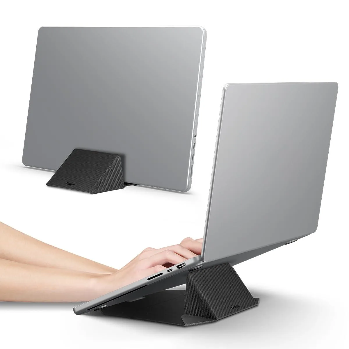 Ultra-thin foldable laptop stand and vertical dock in black finish