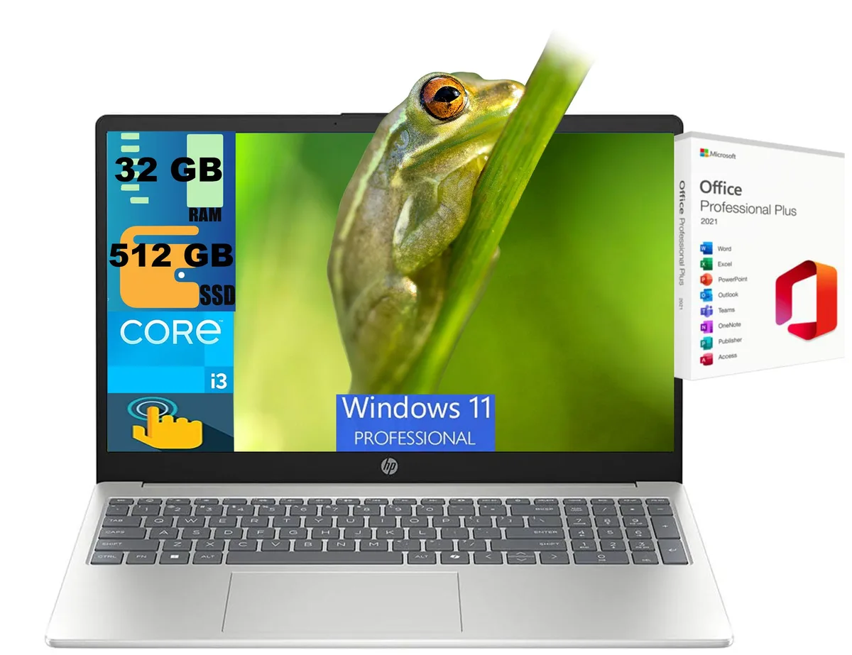 HP HP 15 laptop i3-1315U 32GB 512GB SSD 15.6" HD Touchscreen Silver Windows 11 Pro — product photo