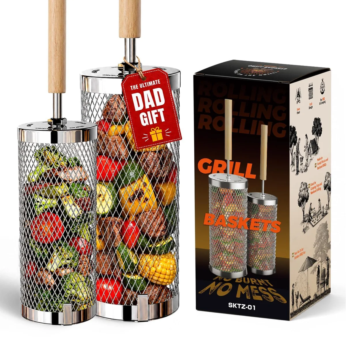  Rolling Grill Basket 2-Pack 304 Stainless Steel — product photo