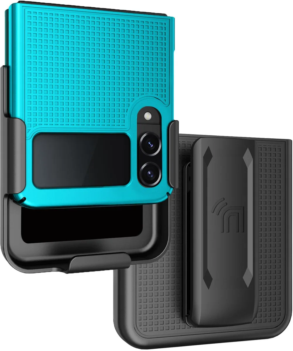 Nakedcellphone Nakedcellphone Grid Case &amp; Belt Clip Holster Teal for Samsung Galaxy Z Flip 4 5G — product photo