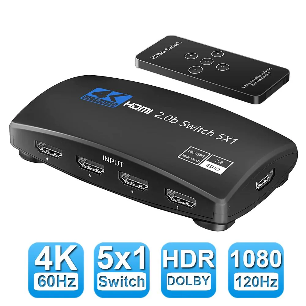 Jansicotek Jansicotek OZQ3-5 5x1 HDMI video switch 5 port IR wireless remote — product photo