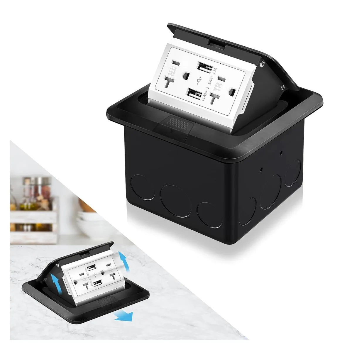 BFKK BFKK Pop Up Floor Electrical Outlet Stainless Steel Box Kit Black — product photo