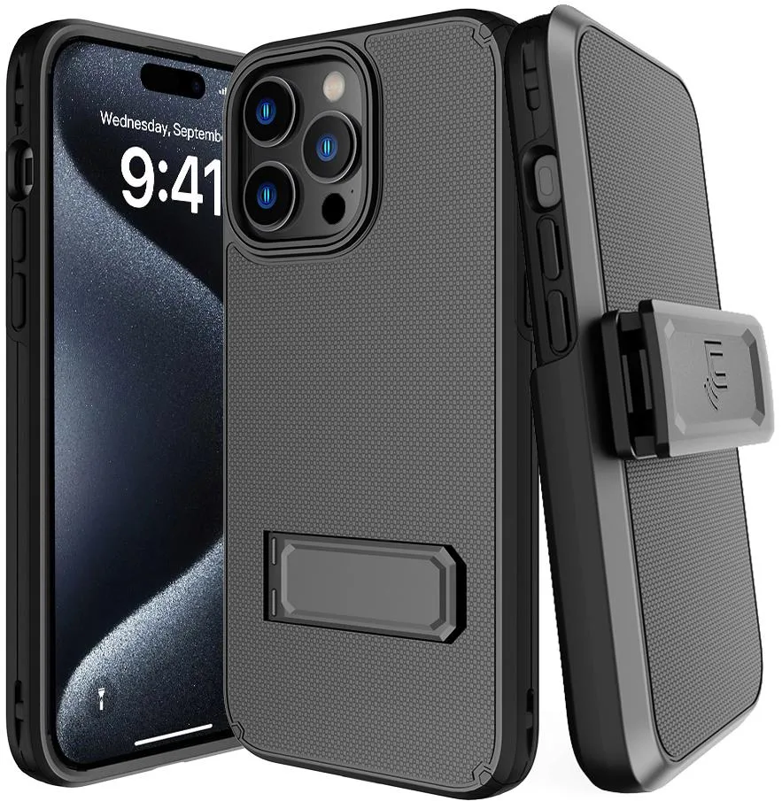 Nakedcellphone Nakedcellphone Tough Stand Case + Belt Clip Holster Combo iPhone 15 Pro Max Black — product photo