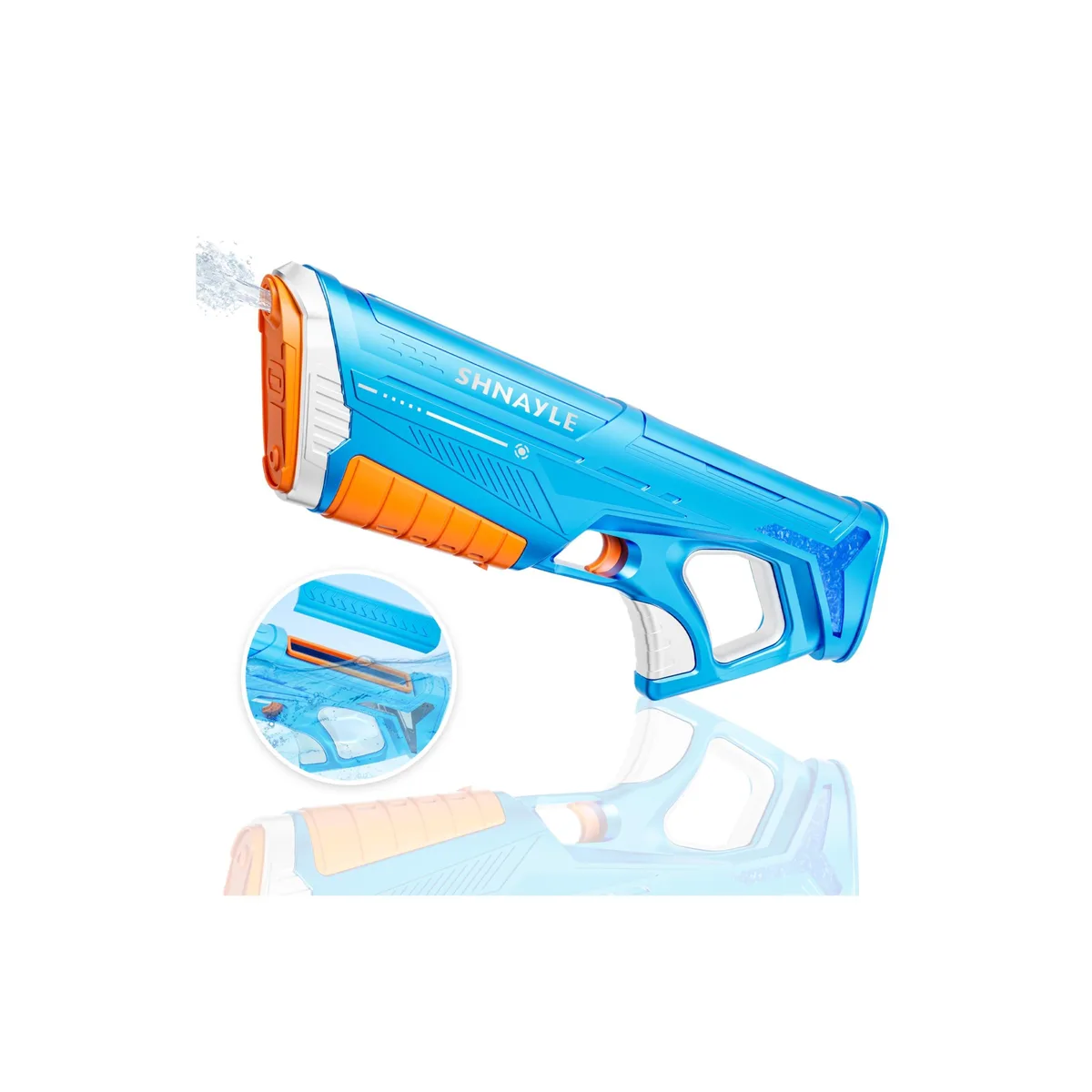 Twelve blue electric water guns with USB-C ports, automatic trigger design, ABS plastic bodies