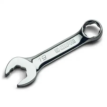 Capri Tools 19 mm WaveDrive Pro stubby combination wrench, chrome finish, offset box end