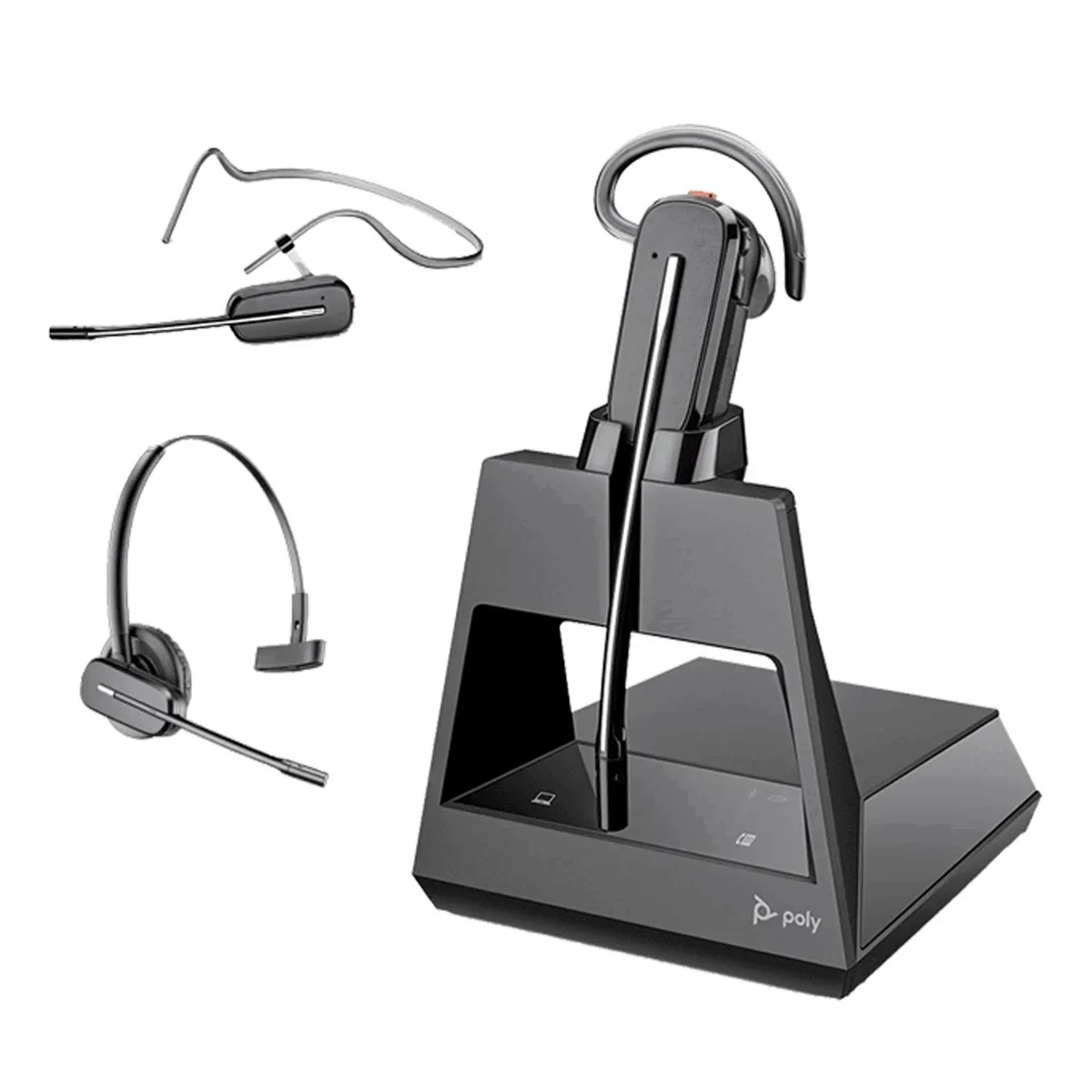 Lightweight black on-ear headset with convertible wearing styles