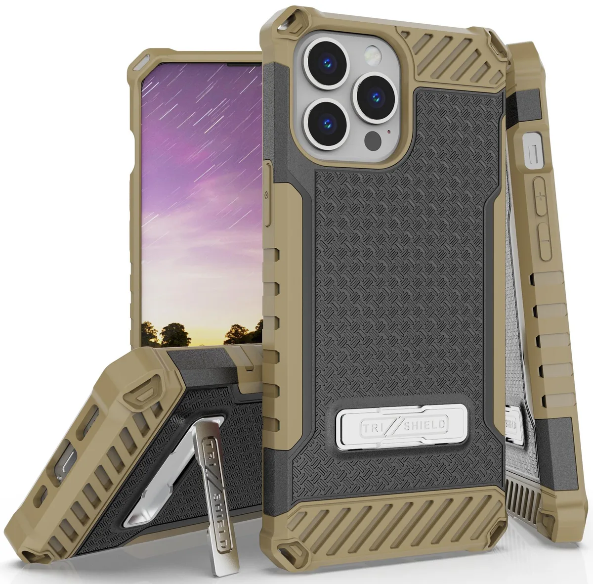 Nakedcellphone Nakedcellphone Tri-Shield Kickstand Case + Lanyard Strap for iPhone 13 Pro Brown — product photo