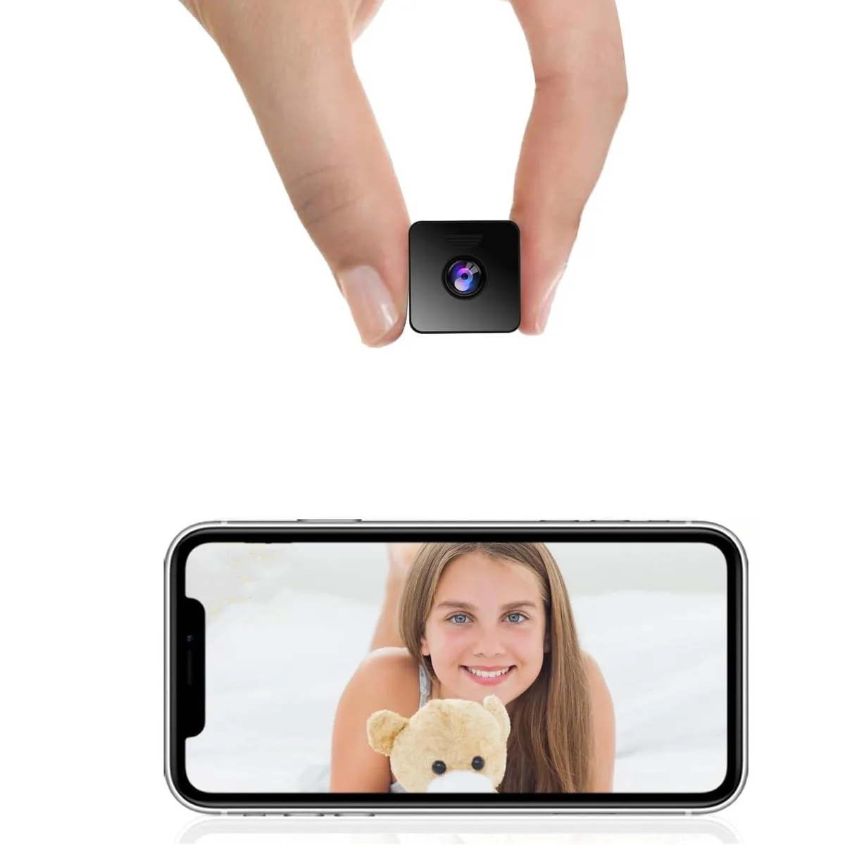 Tiny cube camera on a small stand, matte finish