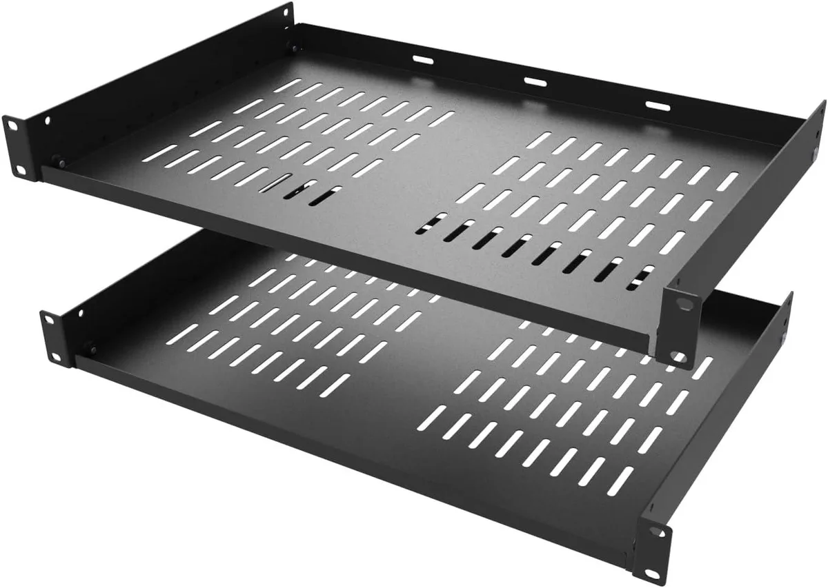 TAURKENAM TAURKENAM 2× 1U 12" Vented Cantilever Rack Shelf 19" Black — product photo