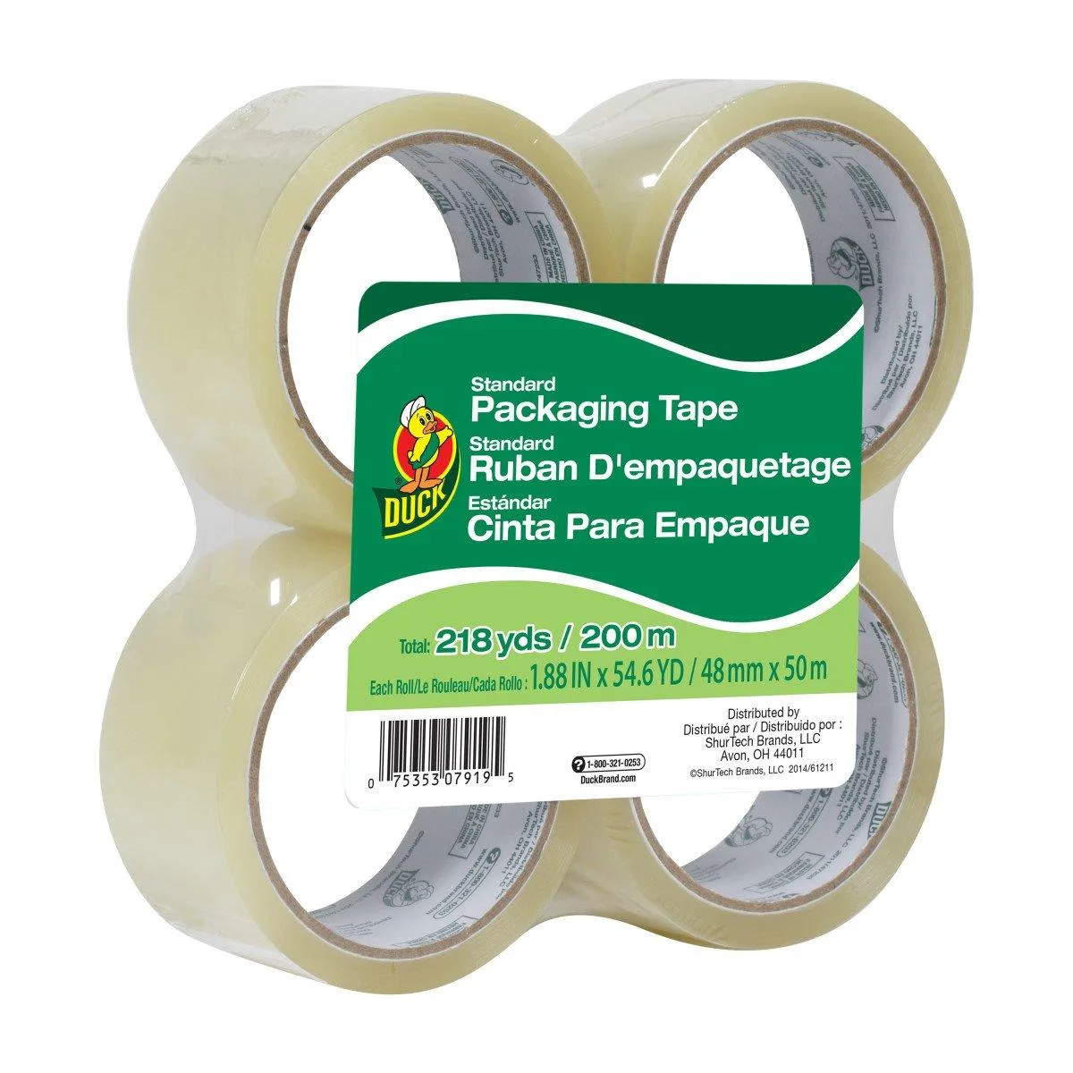 Duck 286279 Clear Packing Tape 4 Rolls 218.4 yd — product photo