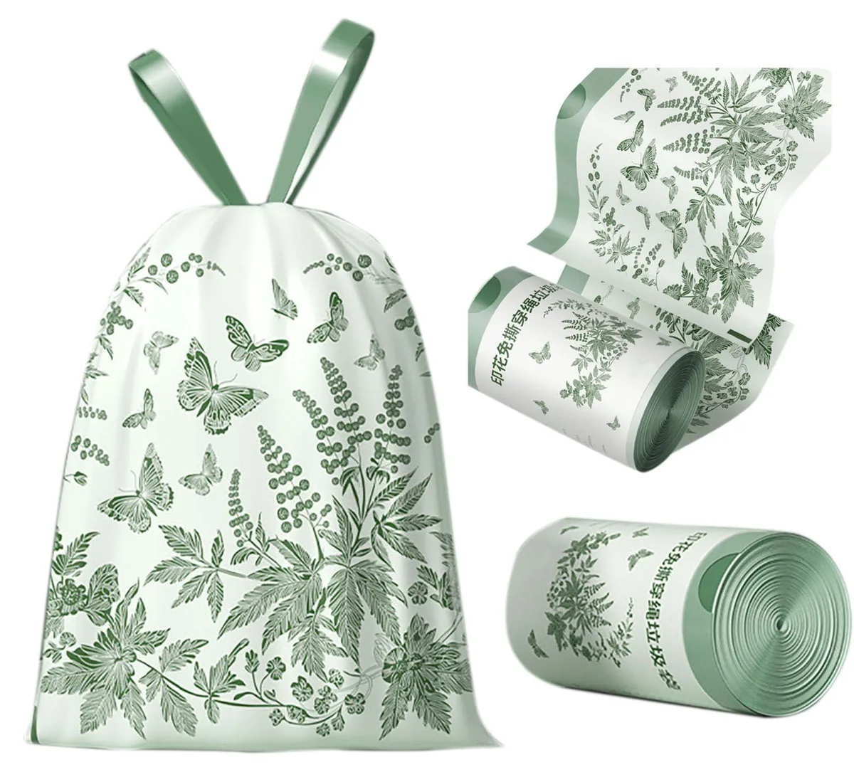  YYaaloa No-Tearing Drawstring Trash Bags 4 Gal 1.1 Mil Green 64 Count — product photo