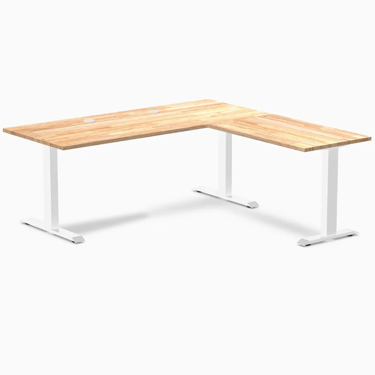 Desky Desky Zero Rubberwood L-Shape Desk Natural Timber White 72x30x70x24 in — product photo