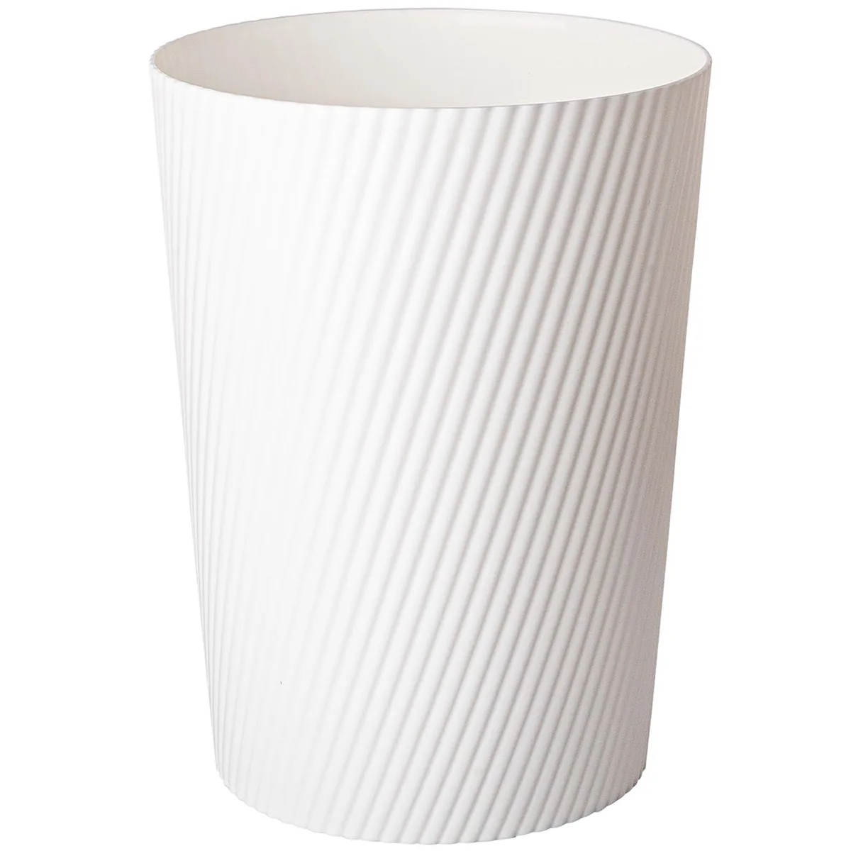 Twelve white plastic bins, round open top, 7.8 by 6.5 by 10 inches