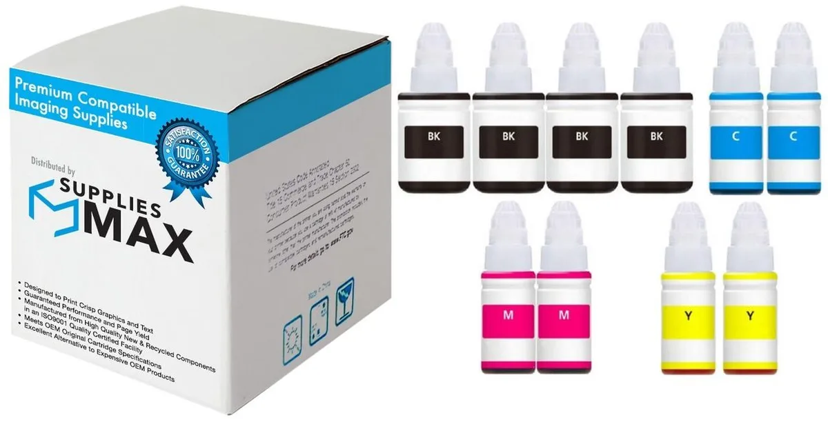 SuppliesMax SuppliesMax GI-2904BK2CMY refill ink bottle combo pack (140 ml, 4 black, 2 cyan, 2 magenta, 2 yellow) — product photo