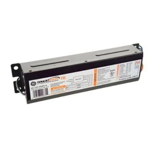 Rectangular electronic ballast, matte grey finish, 8.9 by 1.1 inches