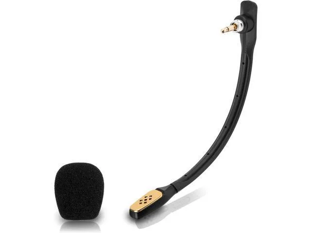 Black bendable boom microphone with foam windscreen and gold 3.5mm plug