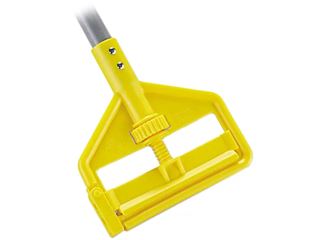 Gray vinyl-coated aluminum mop handle, 60 inches long, yellow side-gate clamp