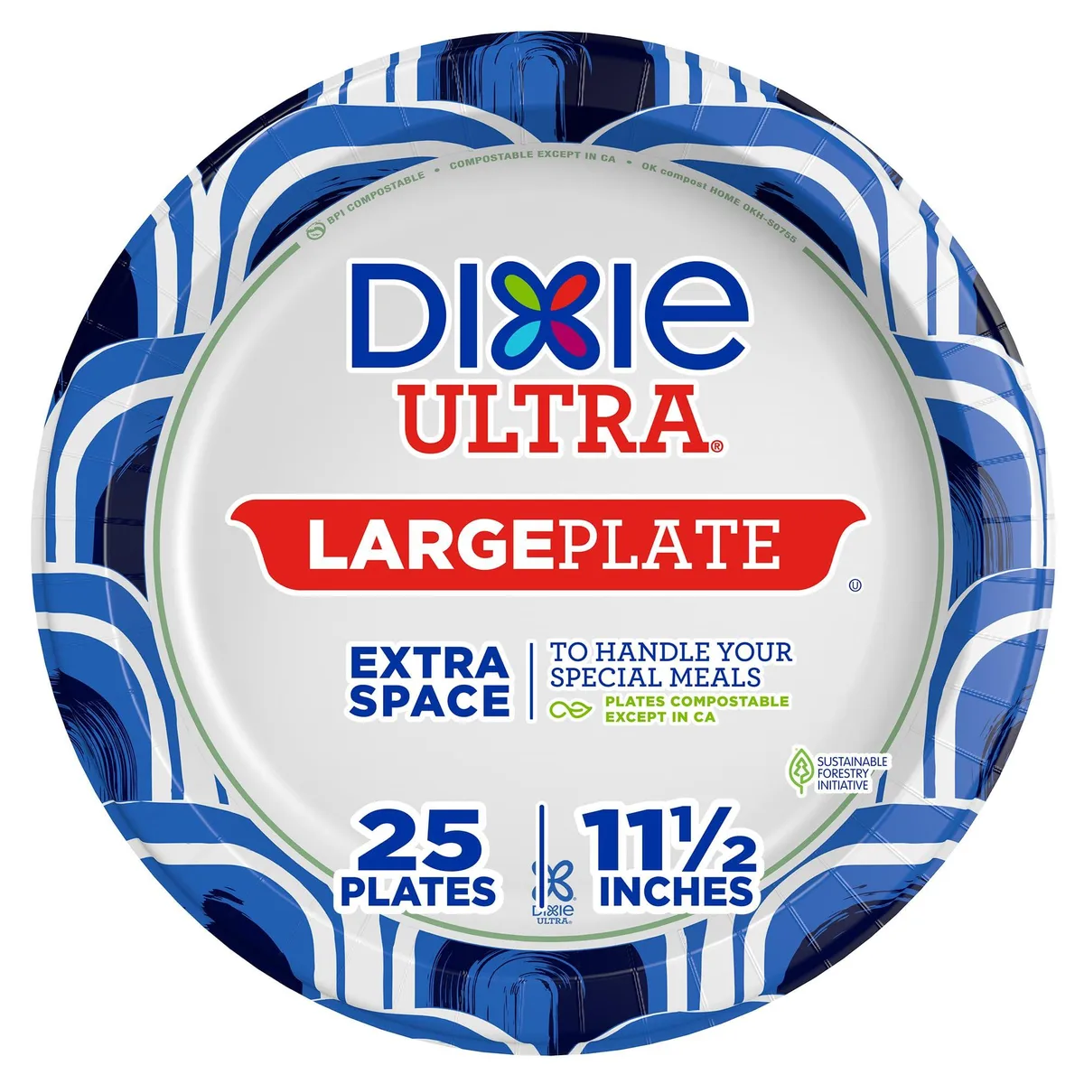 Stack of white rectangular disposable plates 11.56 inches square
