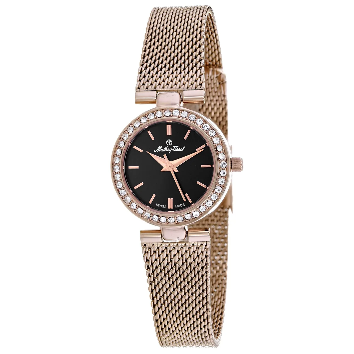 Stainless steel watch with black dial and matching bracelet